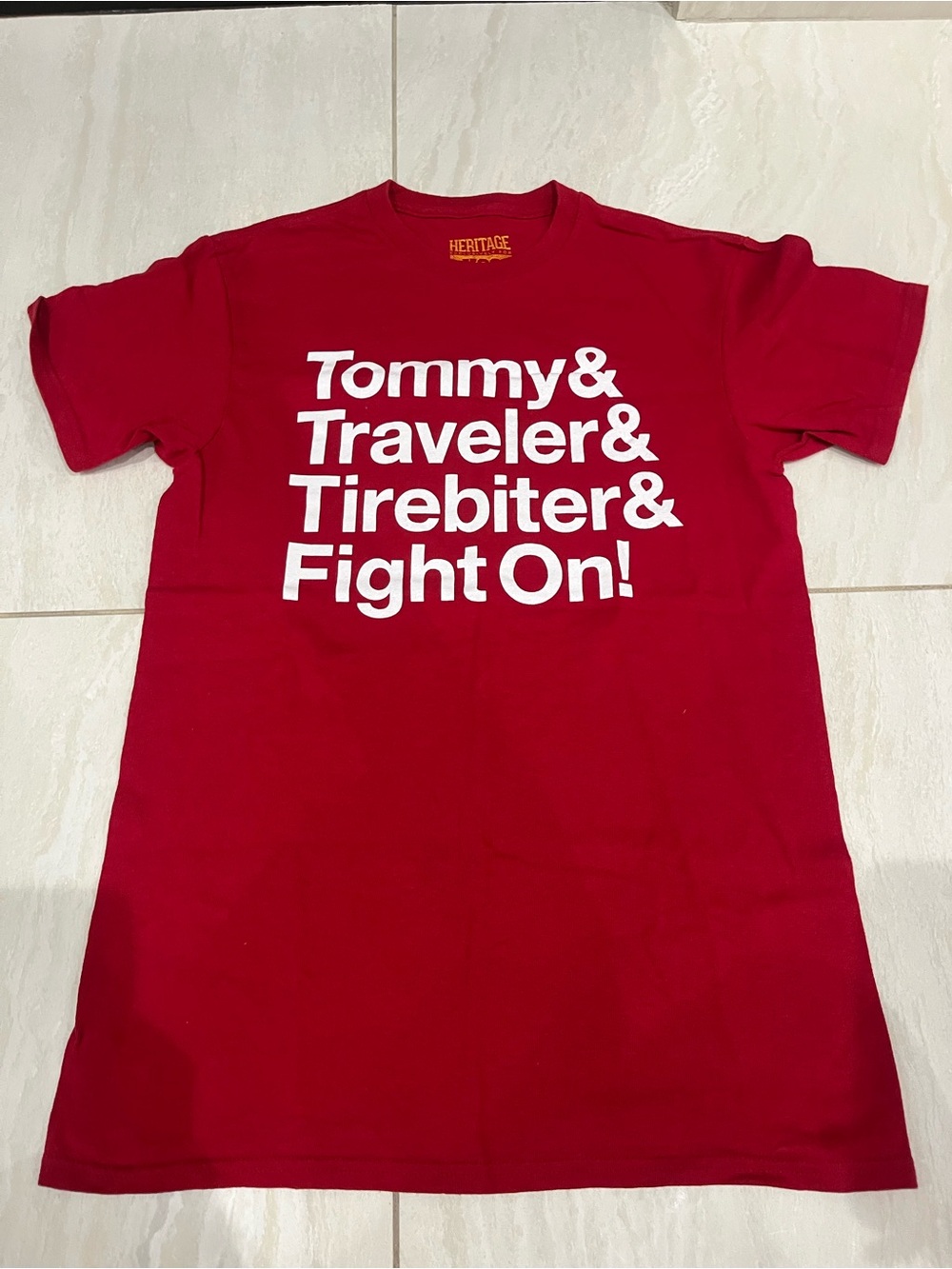 Heritage Red Tee with White Block Text